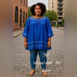 Angel Blouse Royal Blue Popover Loose Fitting Top Size 2XL